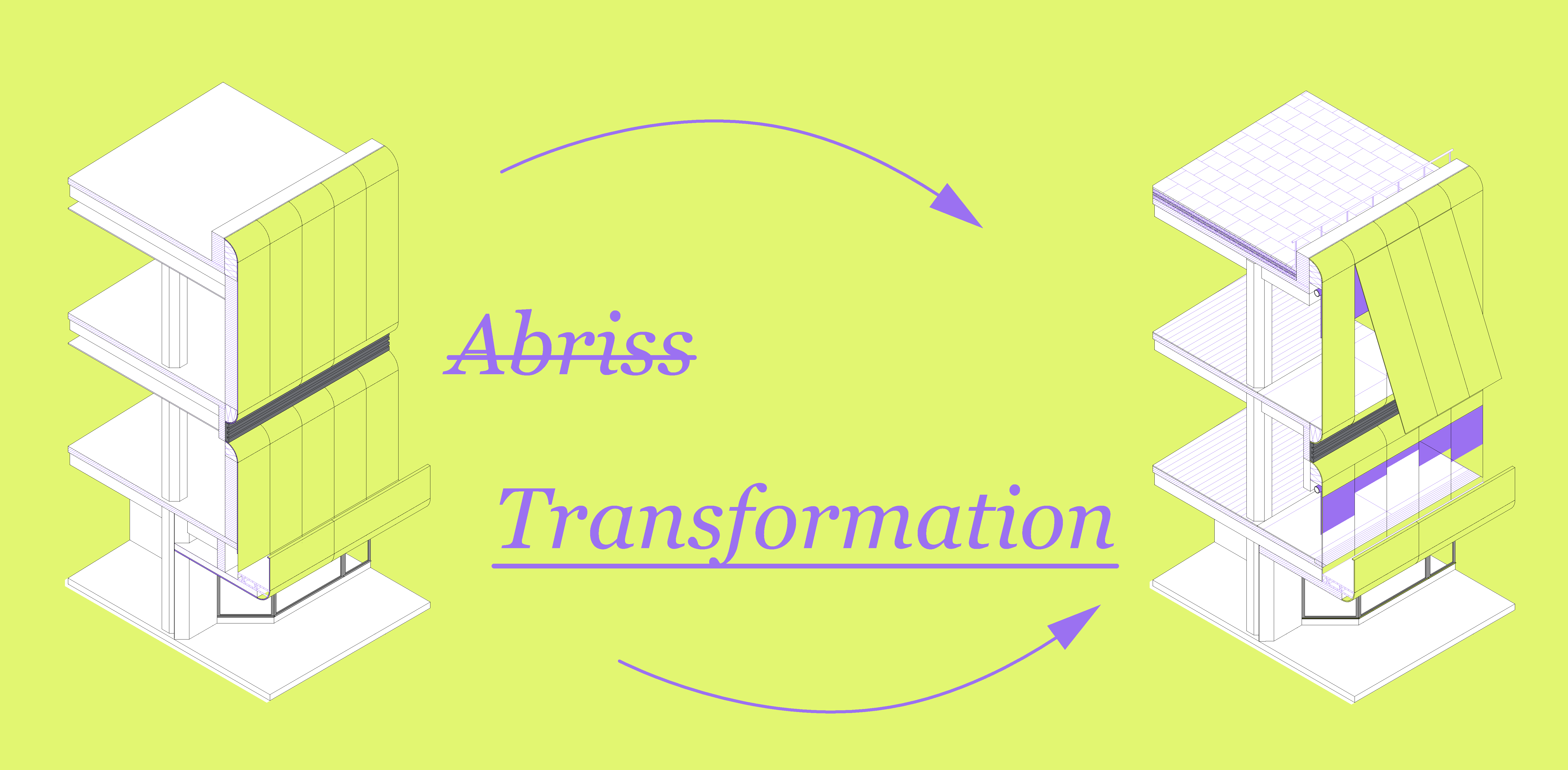 Isometrisches Diagramm zur Transformation des Bestands statt Abriss
